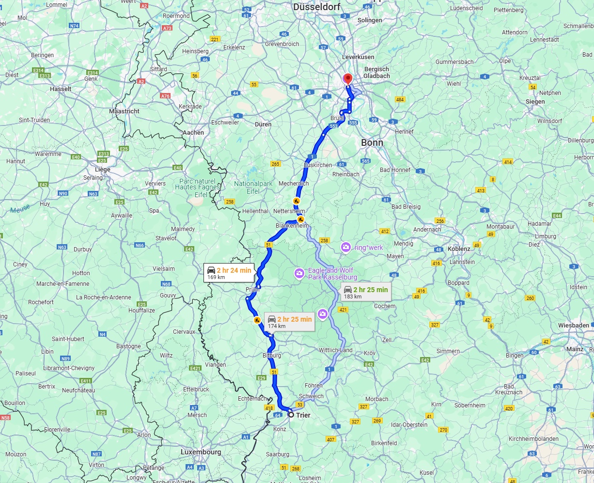 Anreise von Trier Zu Köln Über via B51