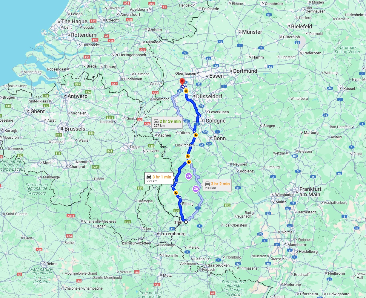 Anreise von Trier Zu Krefeld Über via B51 and A1