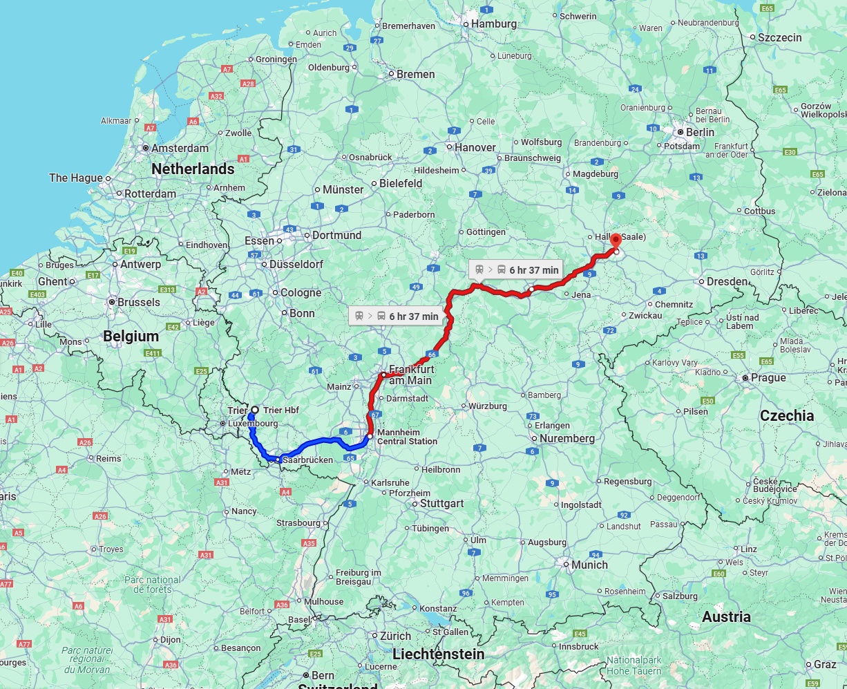 Anreise von Trier Zu Leipzig Über 