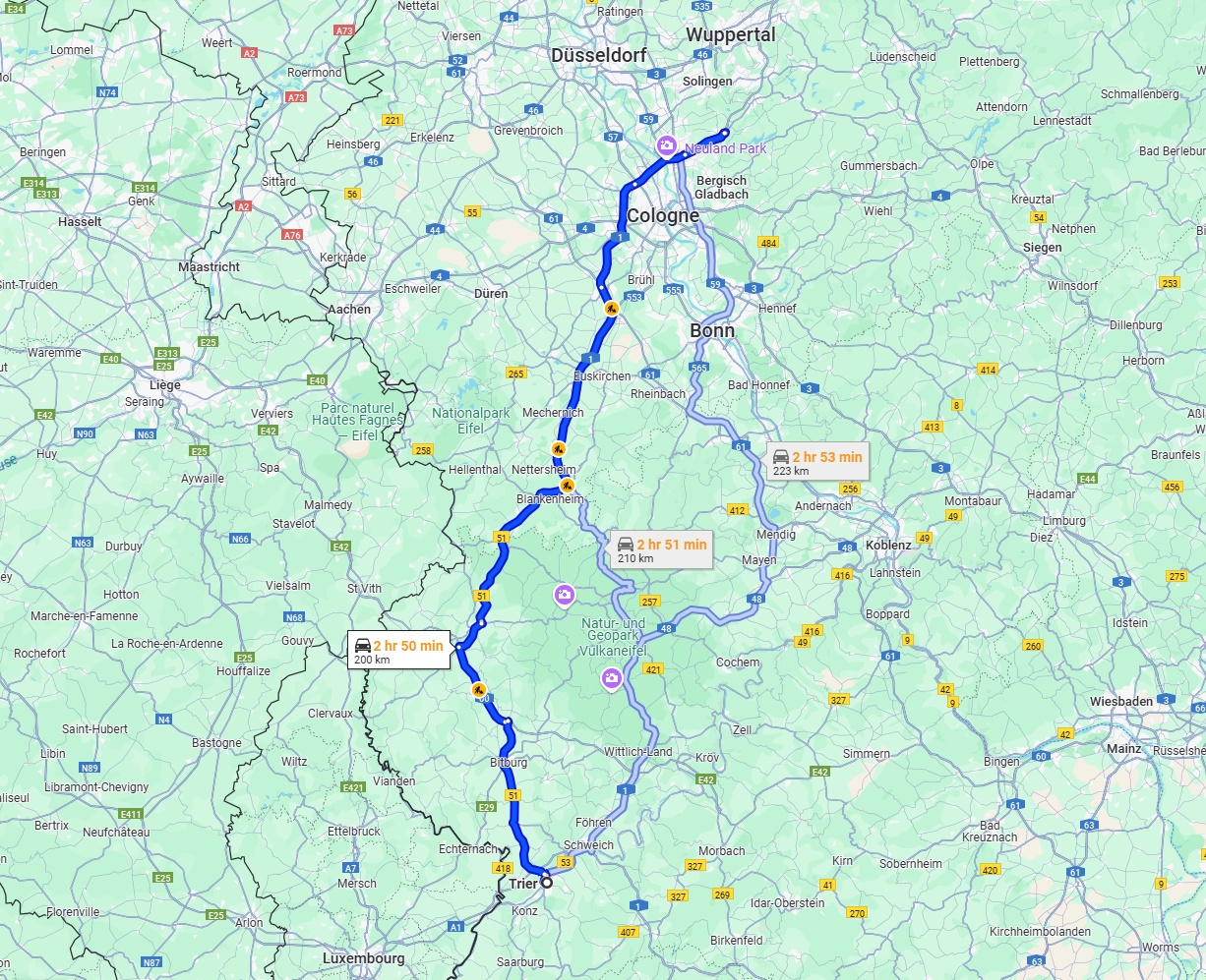 Anreise von Trier Zu Leverkusen Über via B51 and A1