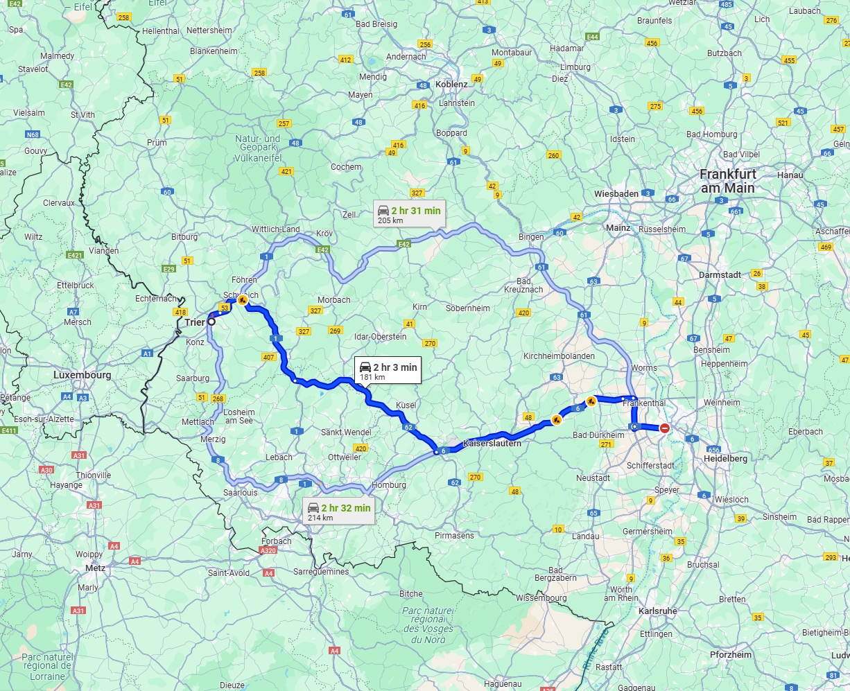 Anreise von Trier Zu Ludwigshafen am Rhein Über via A62 and A6