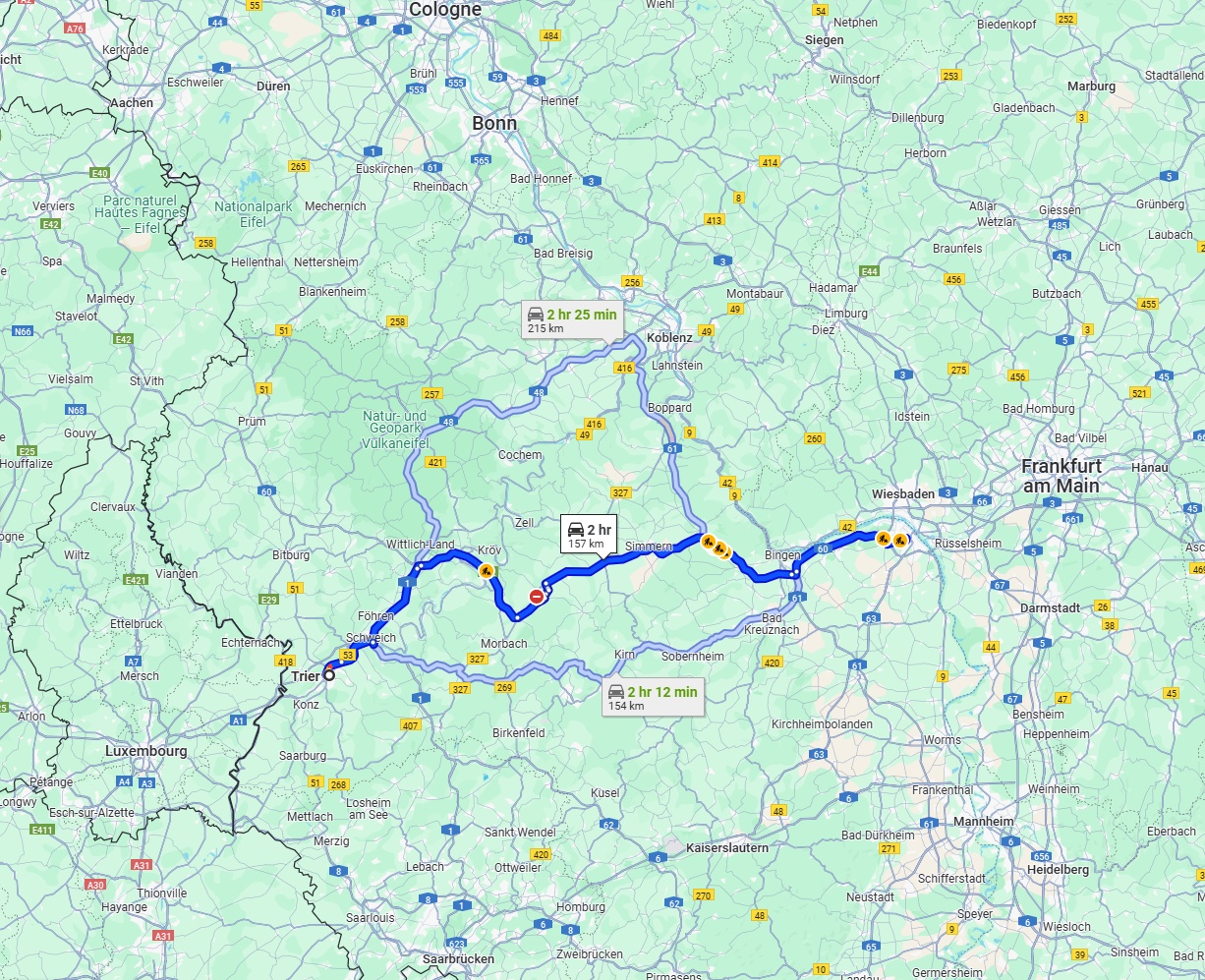 Anreise von Trier Zu Mainz Über via B50
