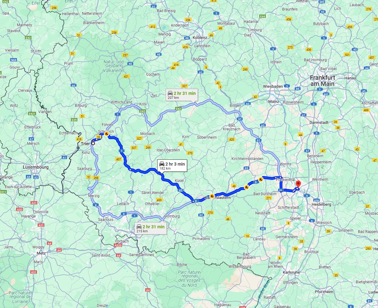 Anreise von Trier Zu Mannheim Über via A62 and A6