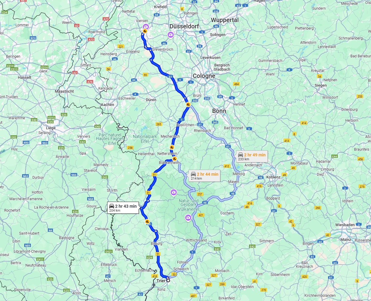Anreise von Trier Zu Mönchengladbach Über via B51