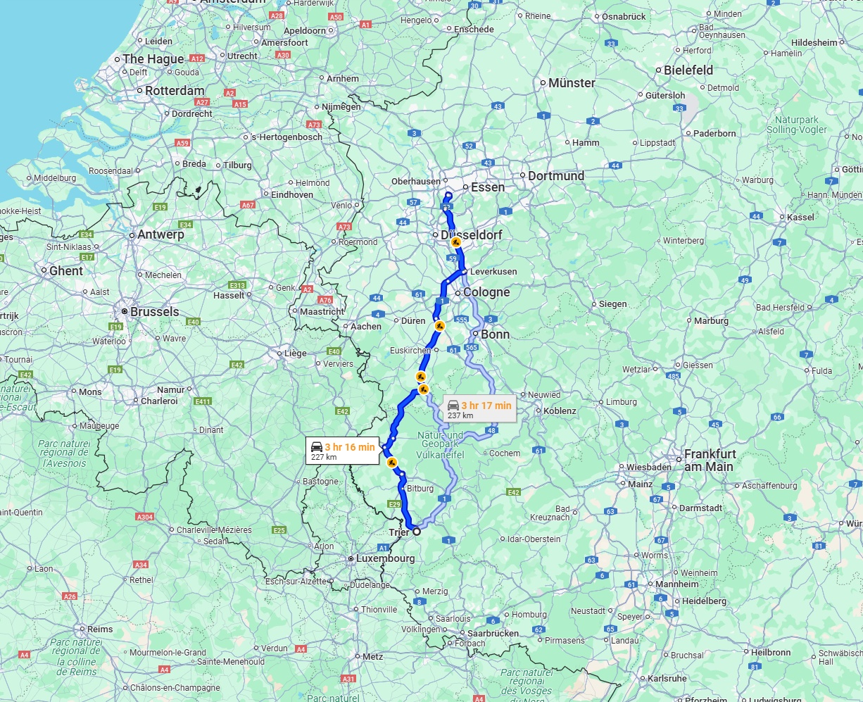 Anreise von Trier Zu Mülheim an der Ruhr Über via B51 and A1