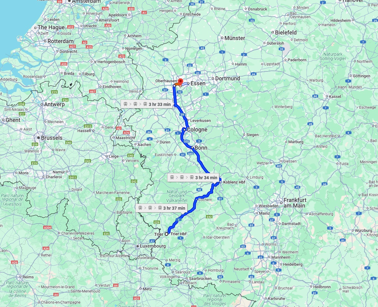 Anreise von Trier Zu Mülheim an der Ruhr Über 