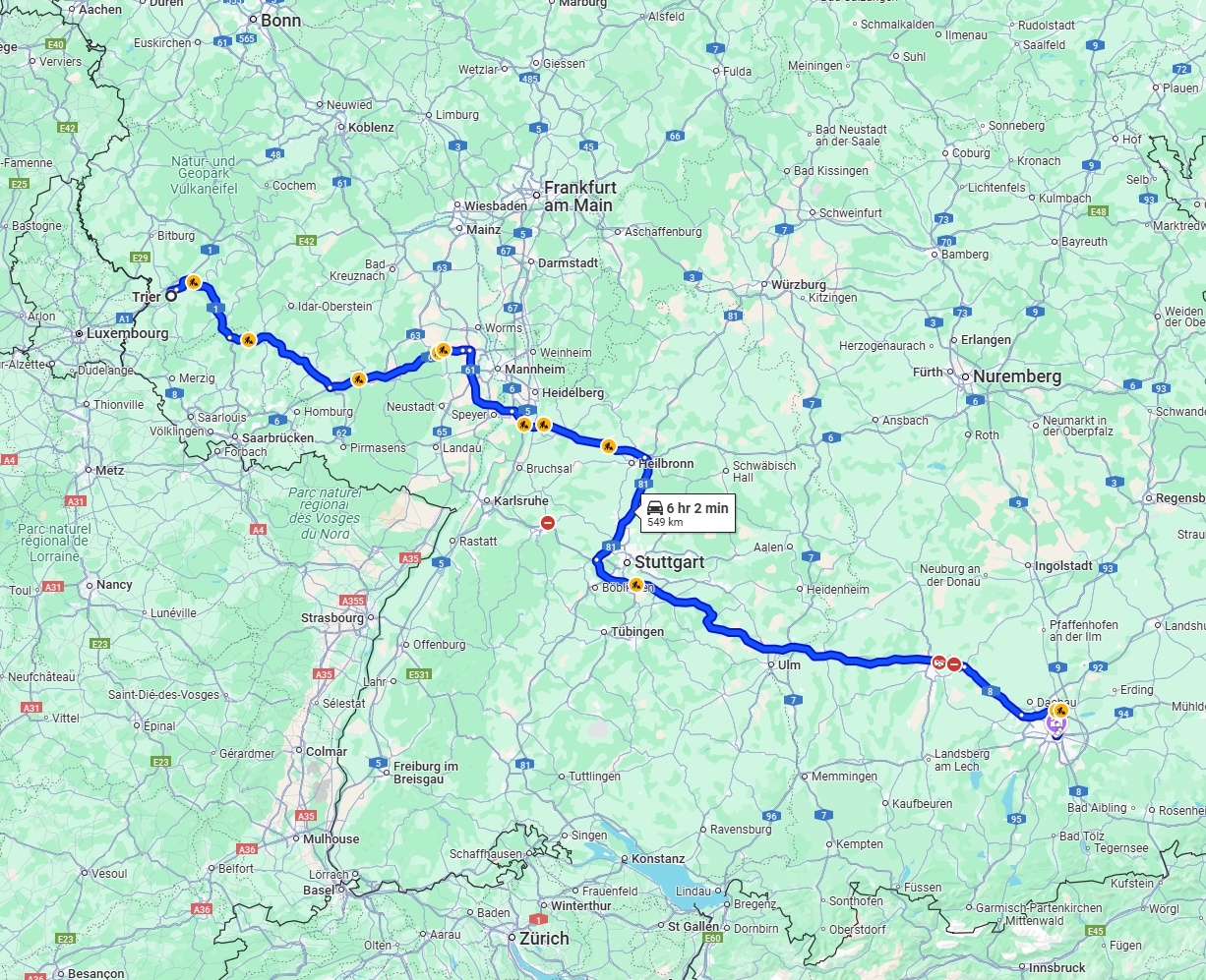 Anreise von Trier Zu München Über via A8