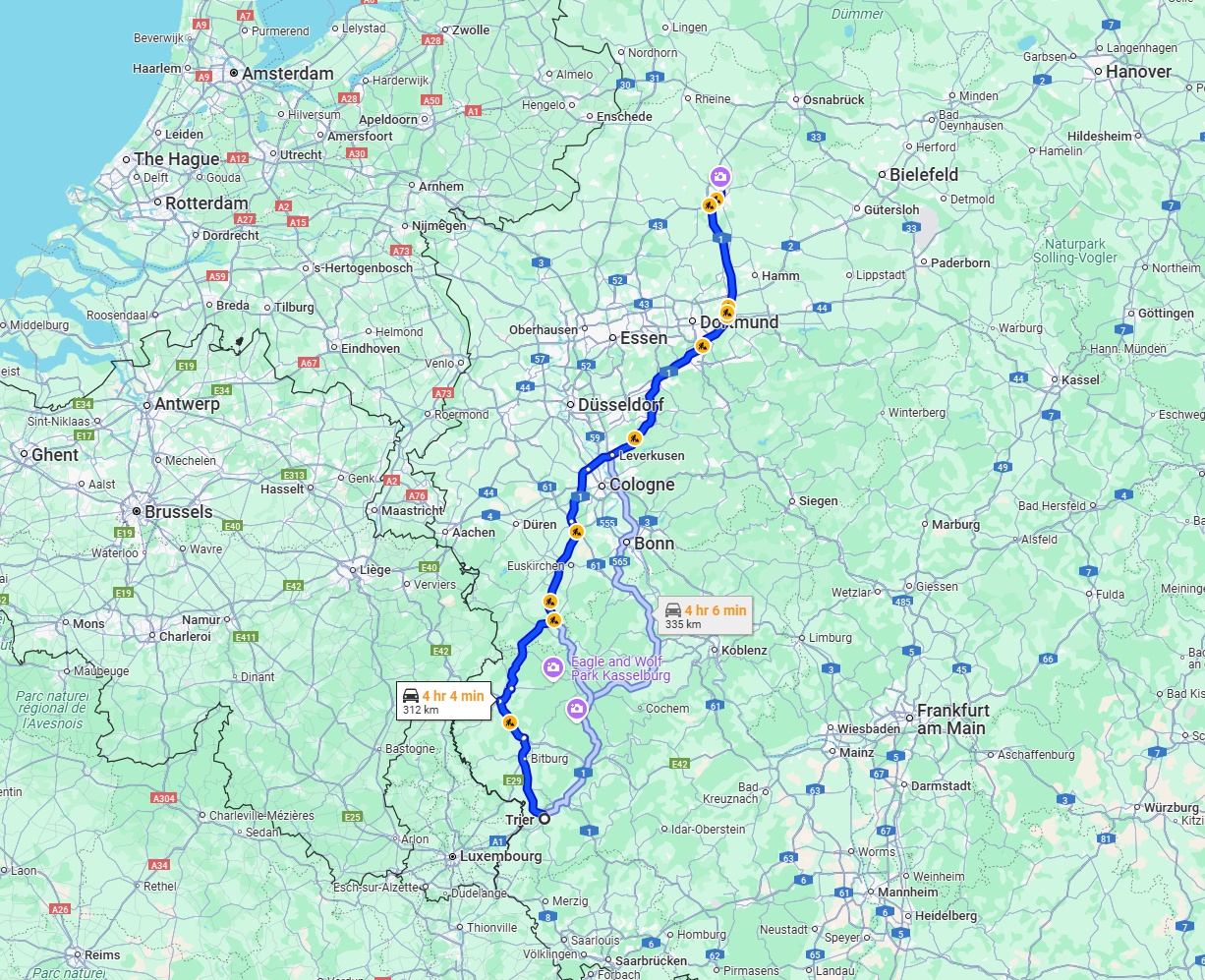 Anreise von Trier Zu Münster Über via B51 and A1