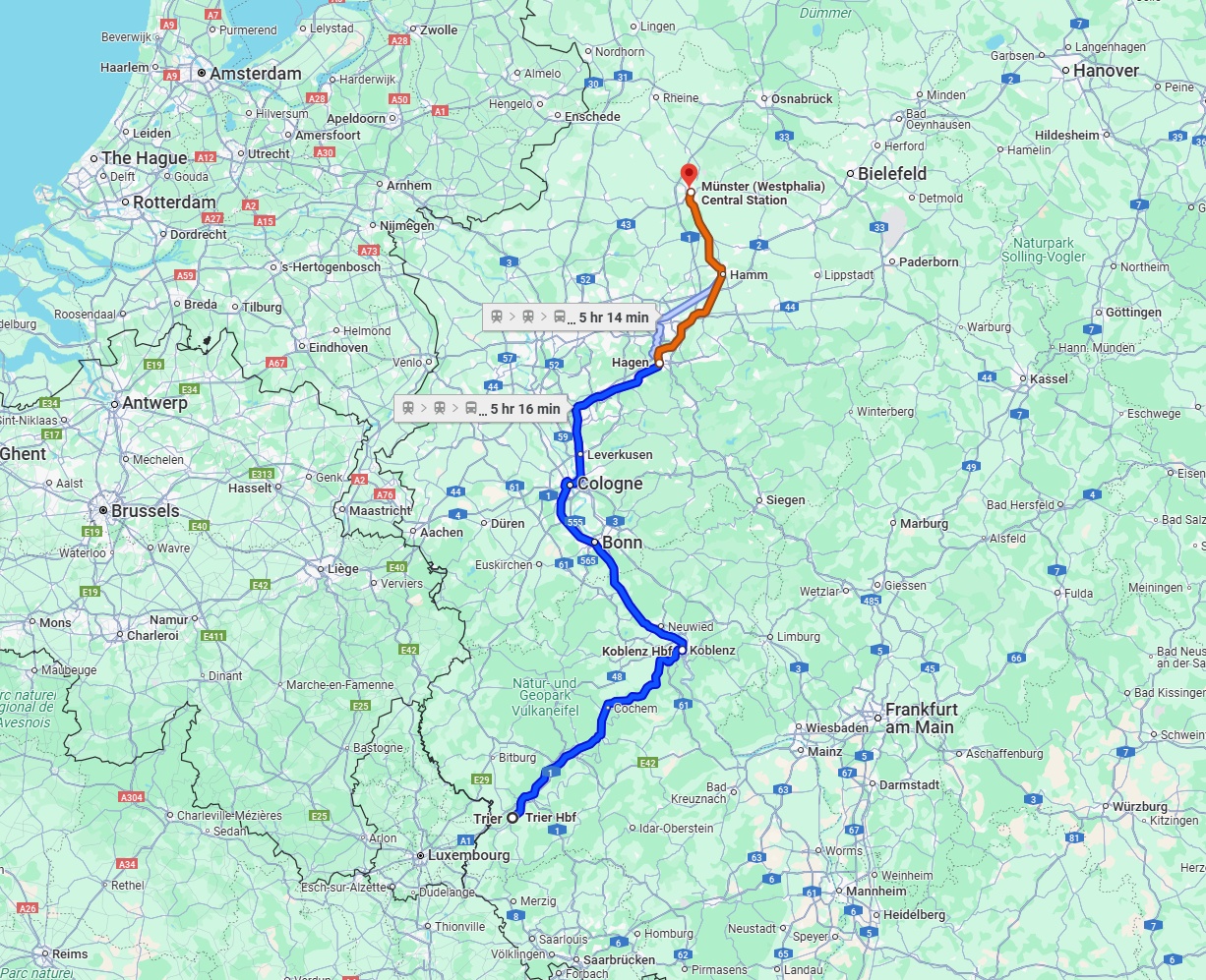 Anreise von Trier Zu Münster Über 