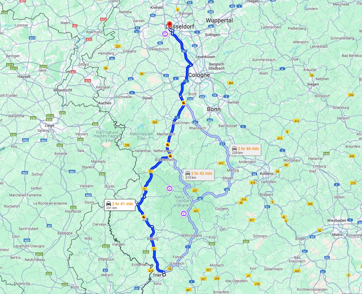 Anreise von Trier Zu Neuss Über via B51 and A1