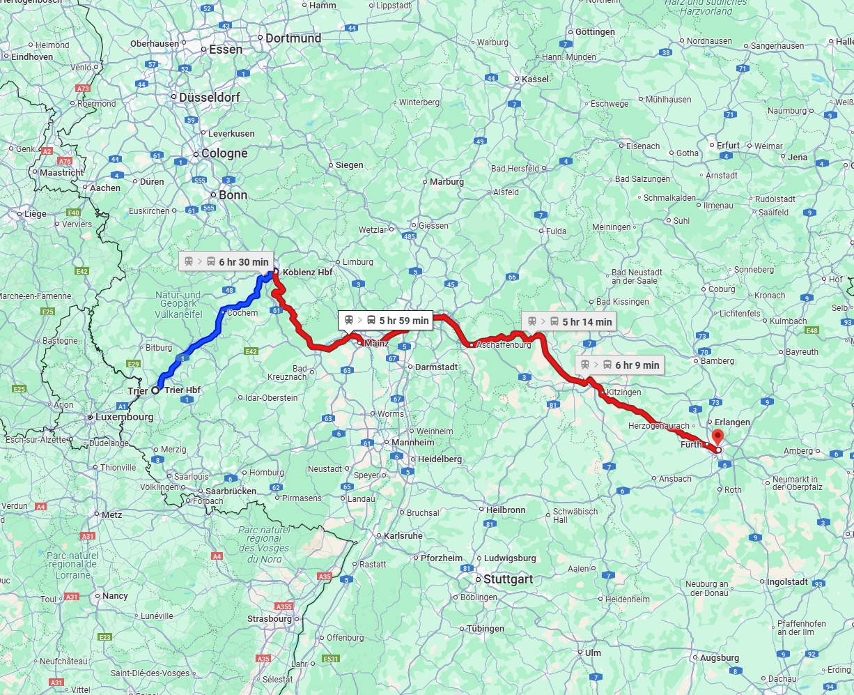Anreise von Trier Zu Nürnberg Über 