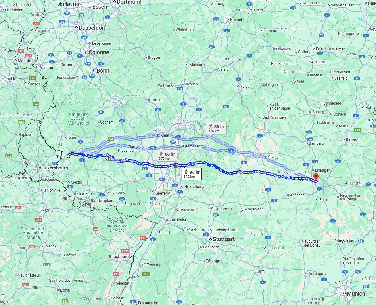 Anreise von Trier Zu Nürnberg Über 