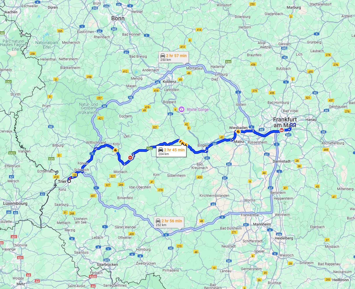 Anreise von Trier Zu Offenbach am Main Über via B50