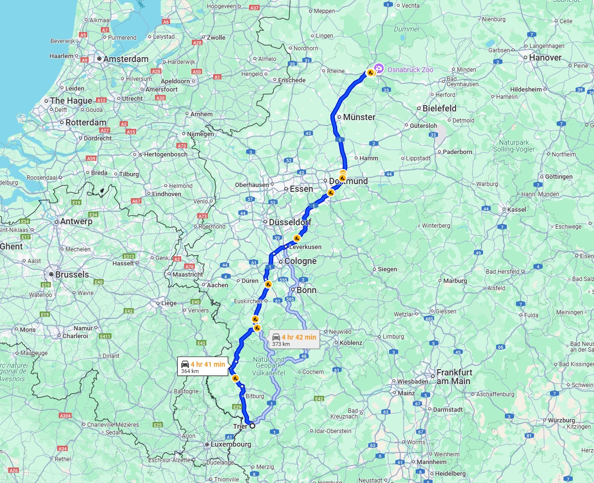 Anreise von Trier Zu Osnabrück Über via A1