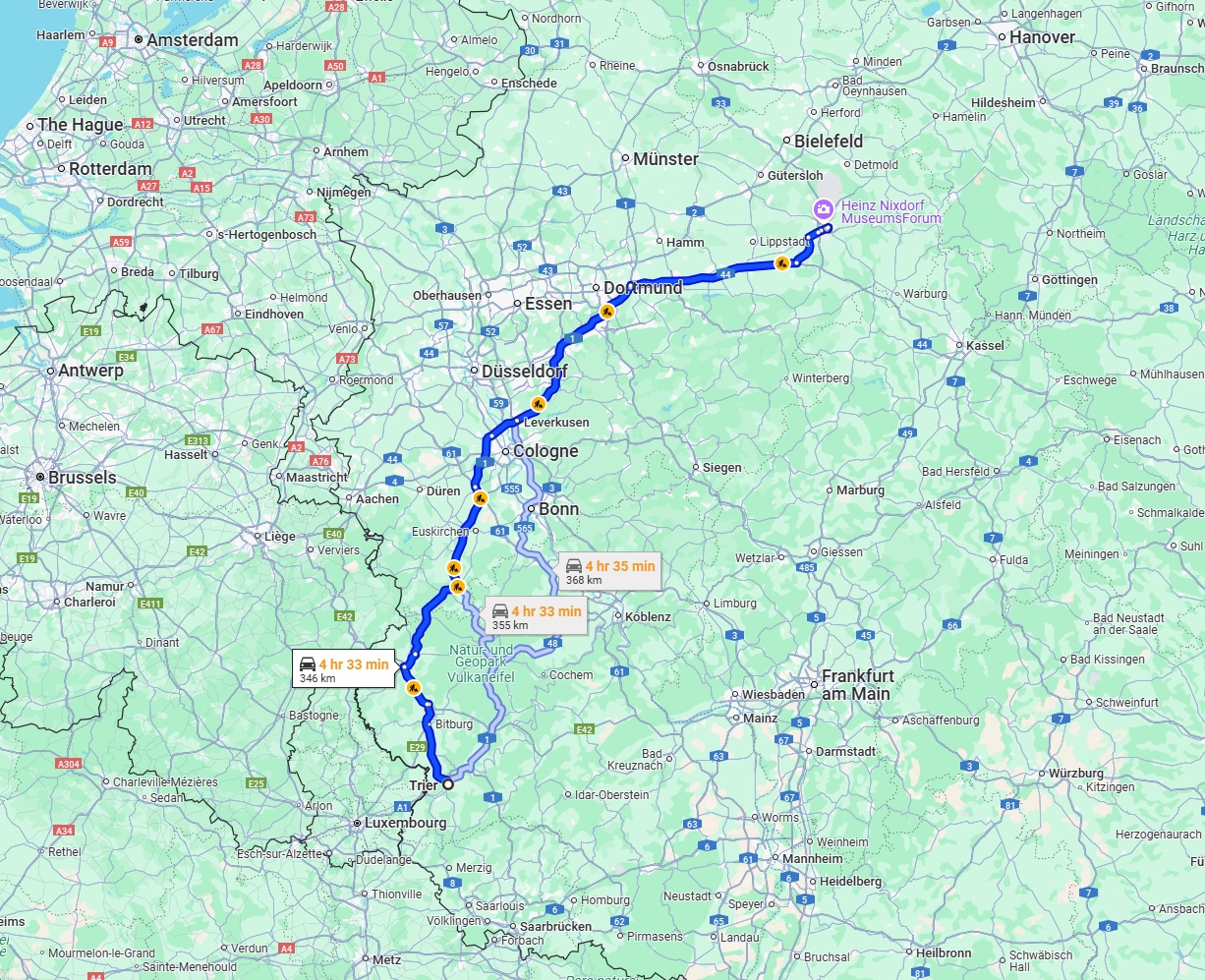 Anreise von Trier Zu Paderborn Über via A1