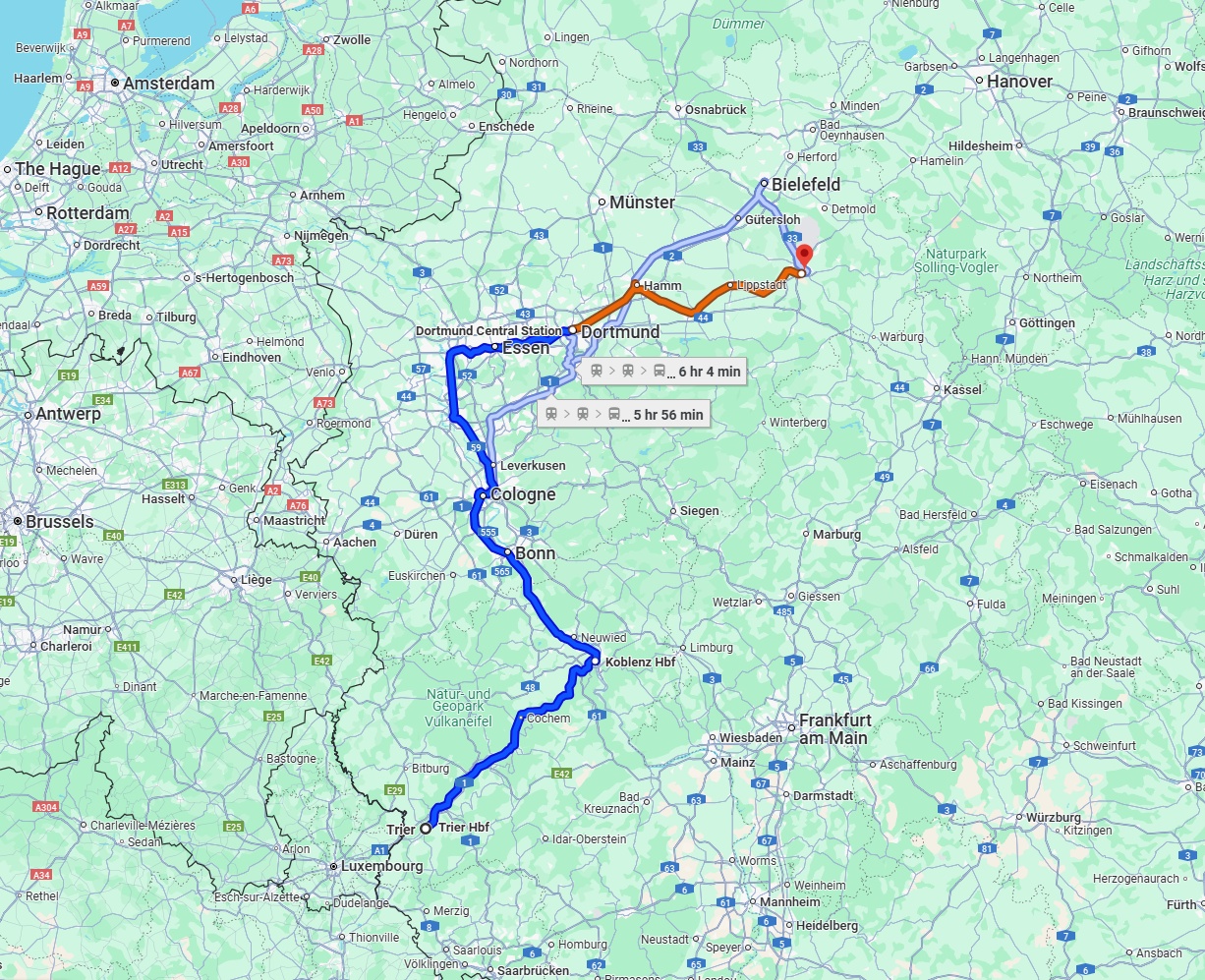 Anreise von Trier Zu Paderborn Über 