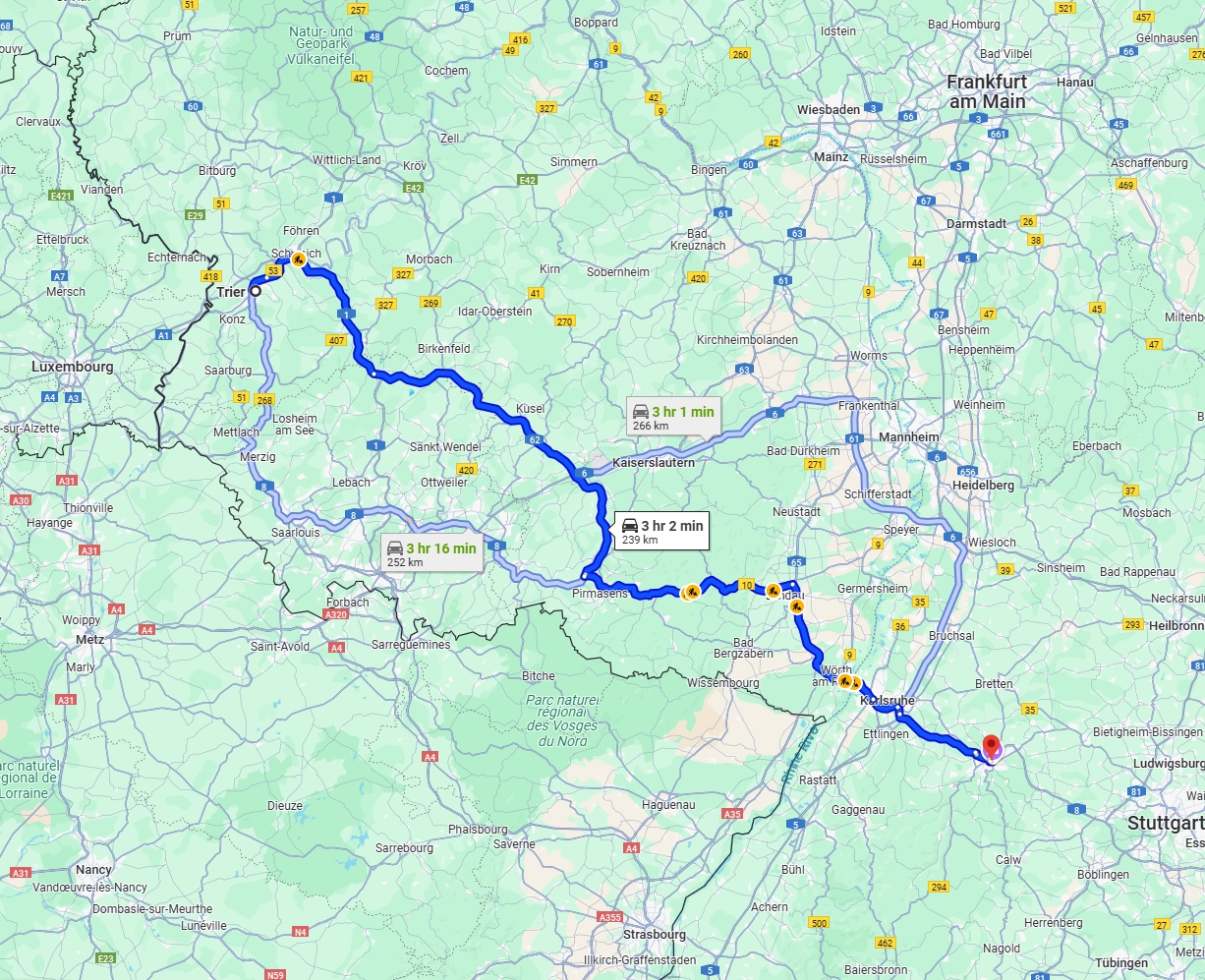 Anreise von Trier Zu Pforzheim Über via A62