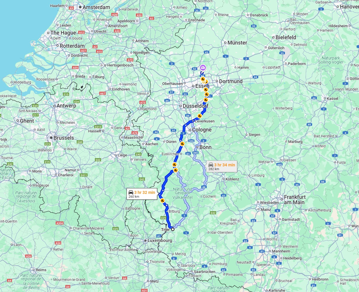 Anreise von Trier Zu Recklinghausen Über via B51 and A1