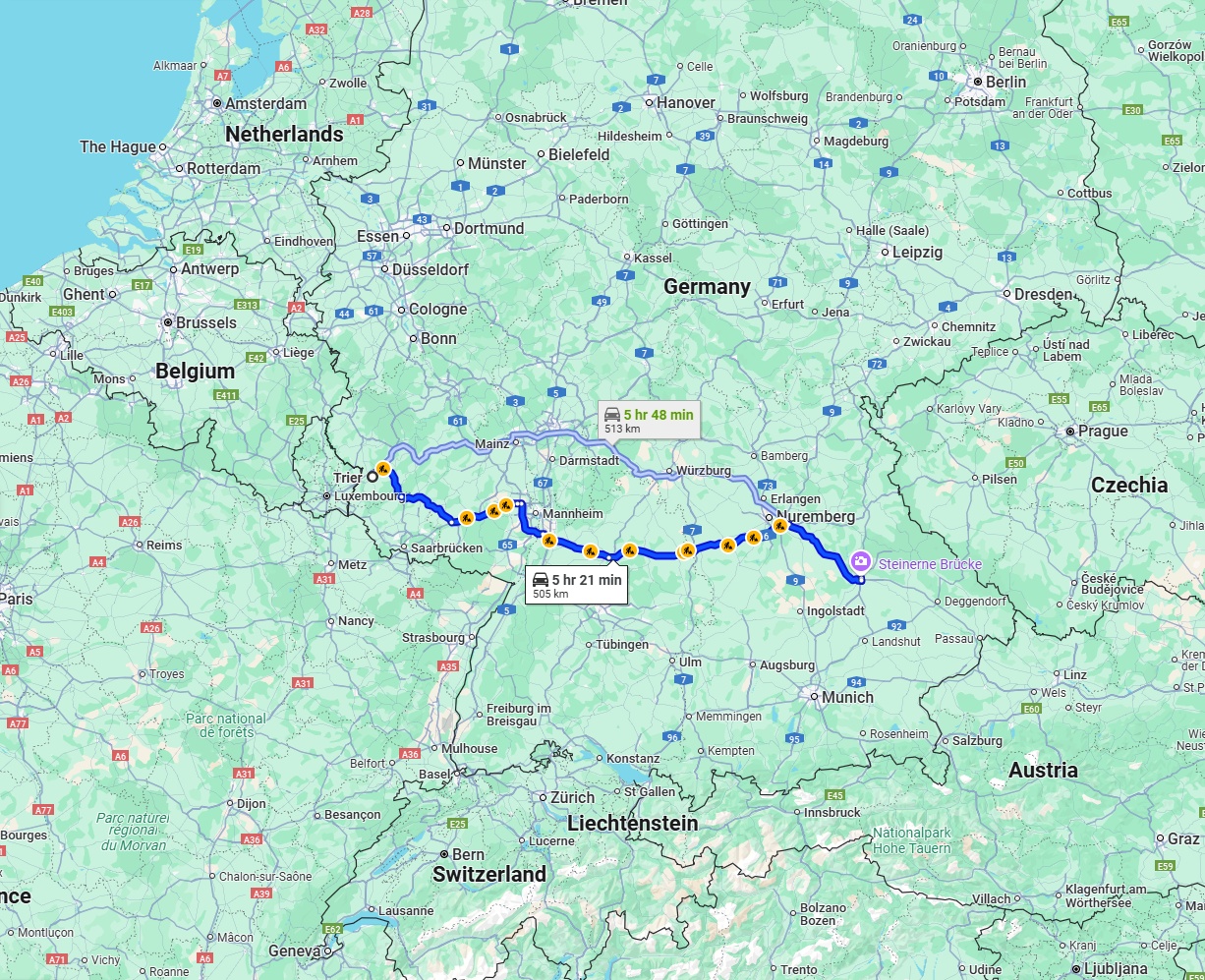 Anreise von Trier Zu Regensburg Über via A6