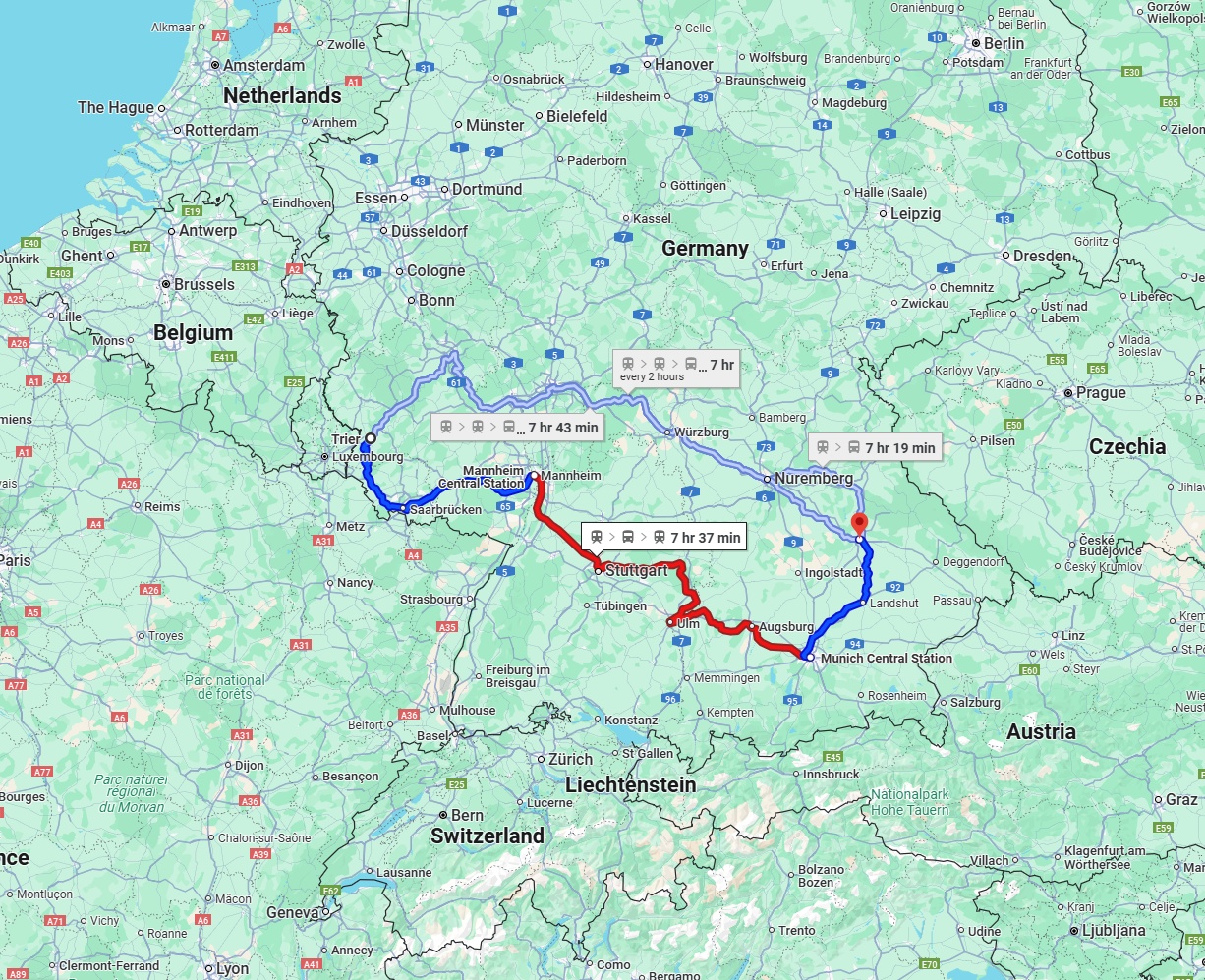 Anreise von Trier Zu Regensburg Über 