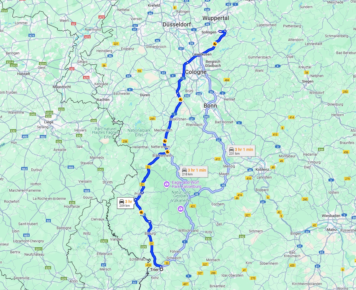 Anreise von Trier Zu Remscheid Über via B51 and A1