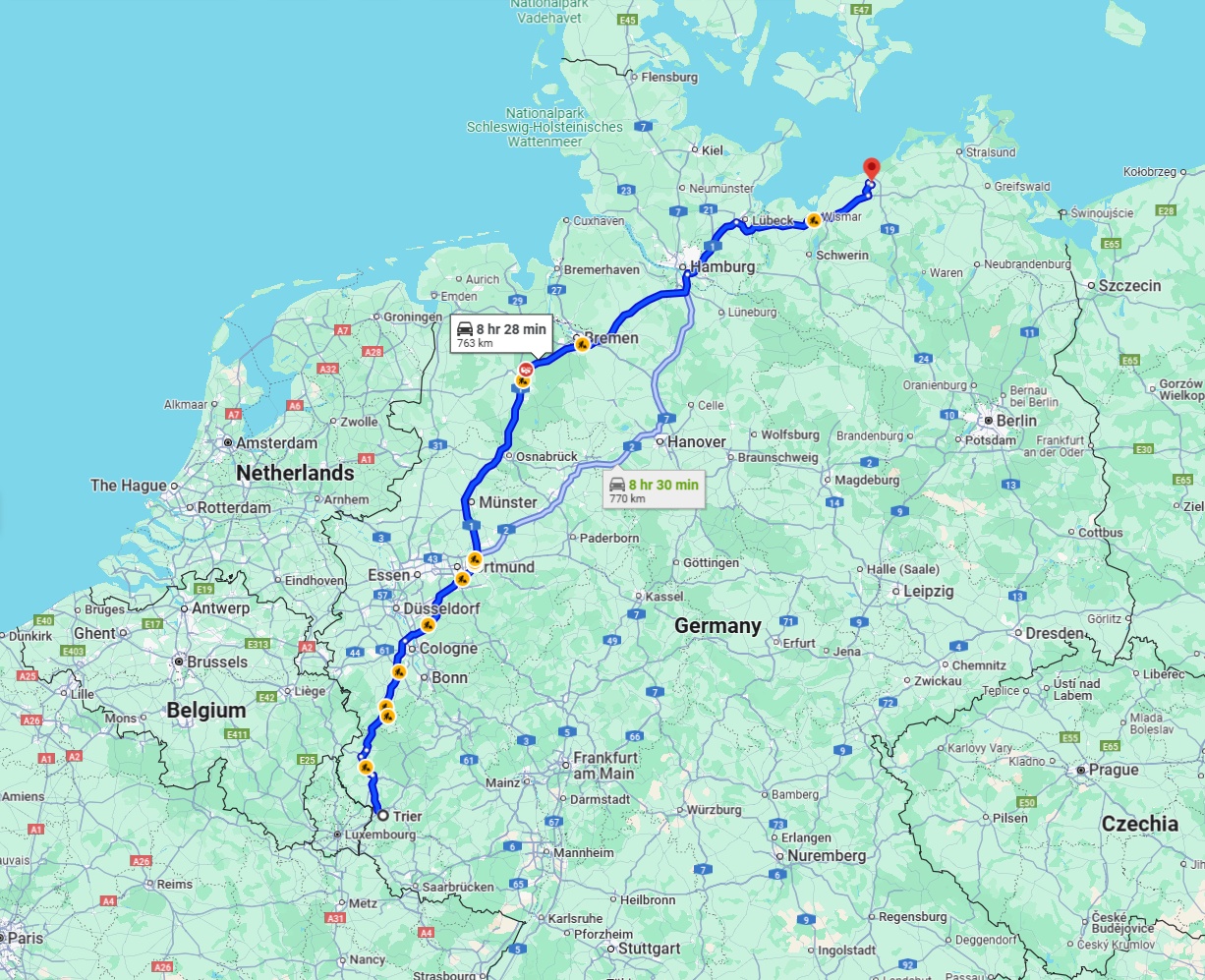 Anreise von Trier Zu Rostock Über via A1