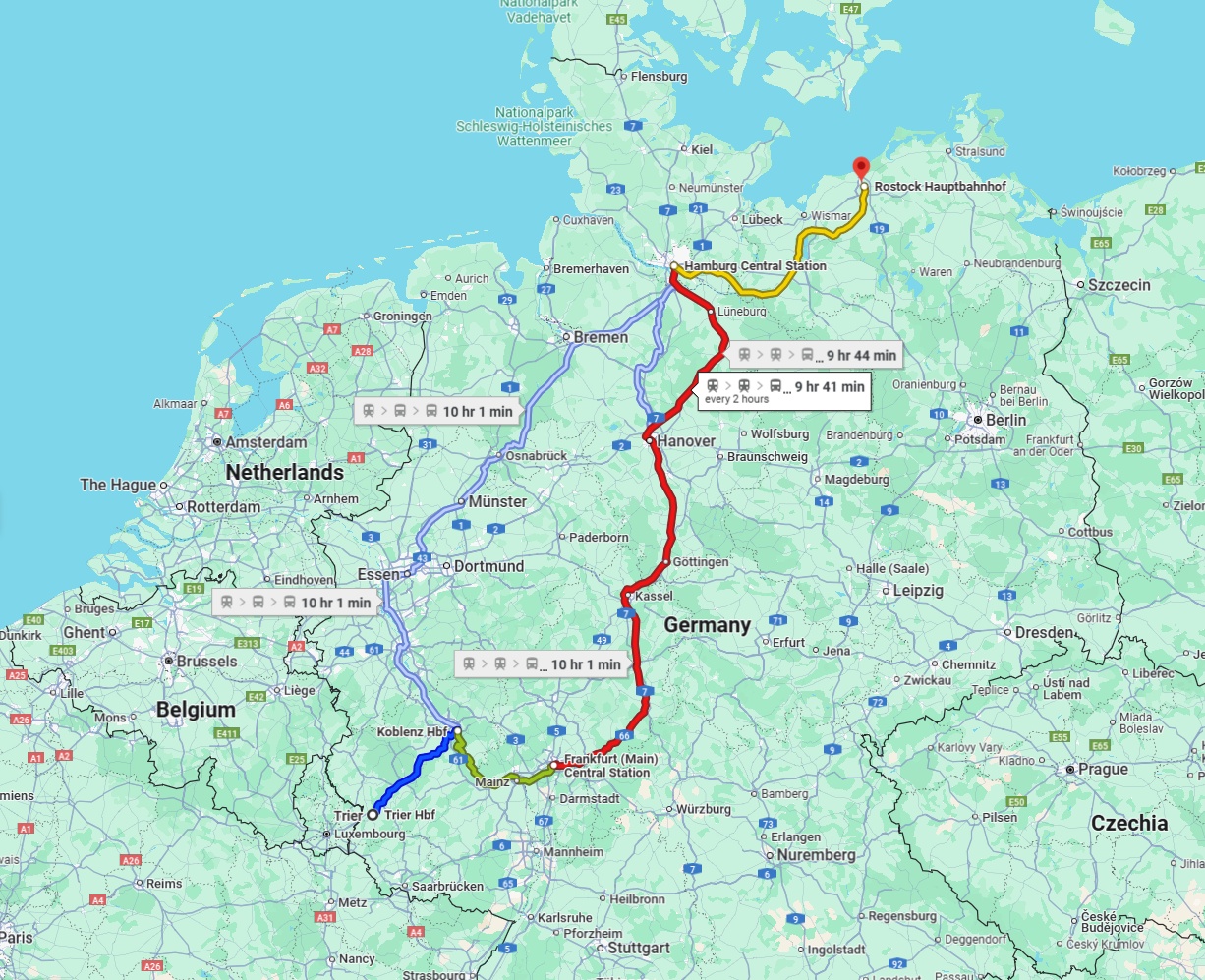 Anreise von Trier Zu Rostock Über 