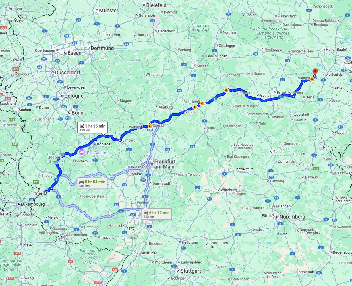 Anreise von Trier Zu Saale Über via A4