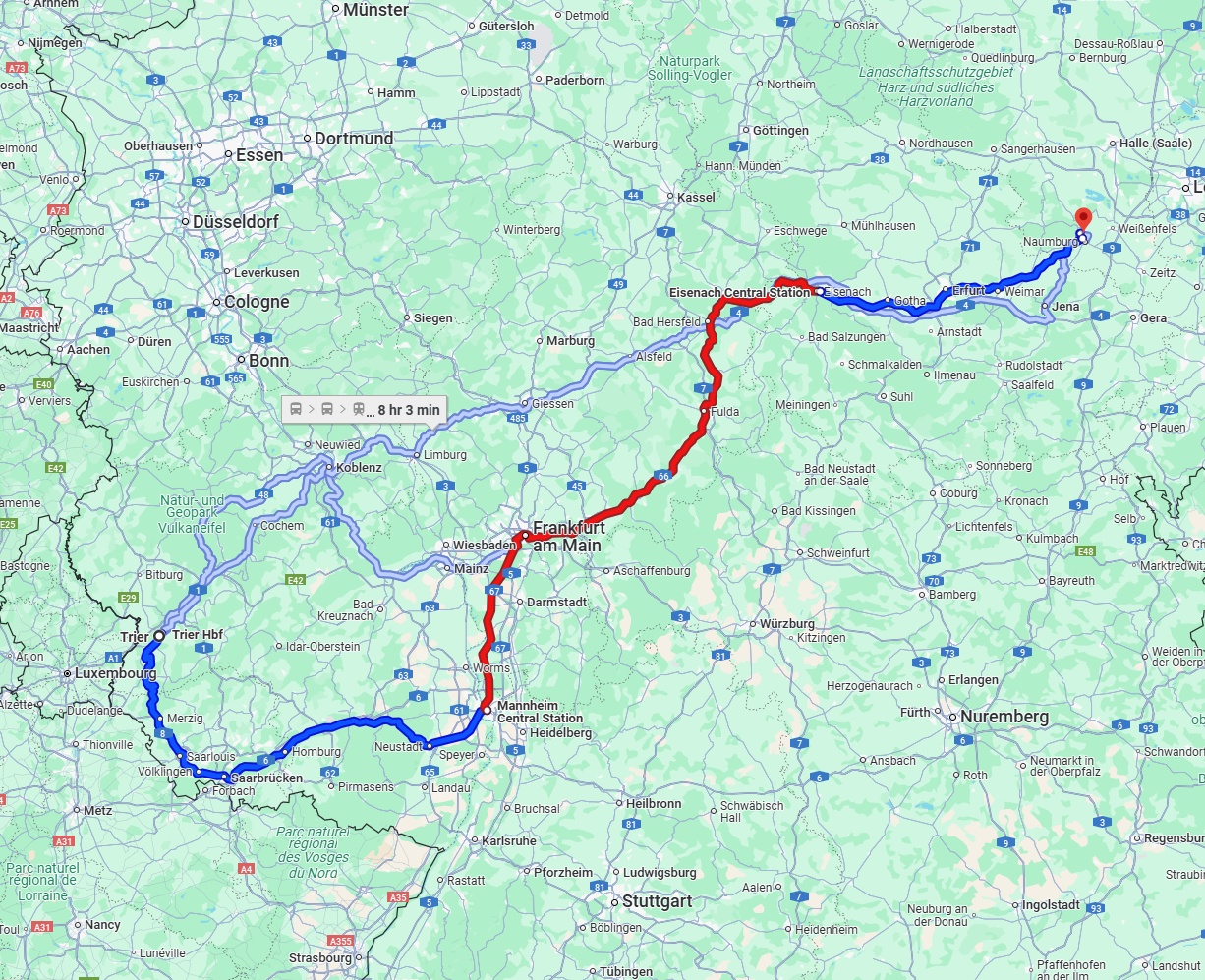 Anreise von Trier Zu Saale Über 