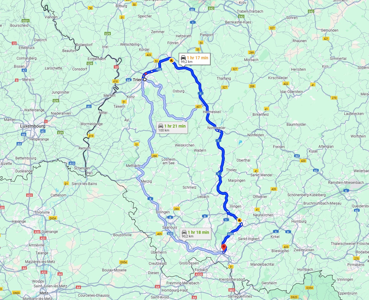 Anreise von Trier Zu Saarbrücken Über via A1
