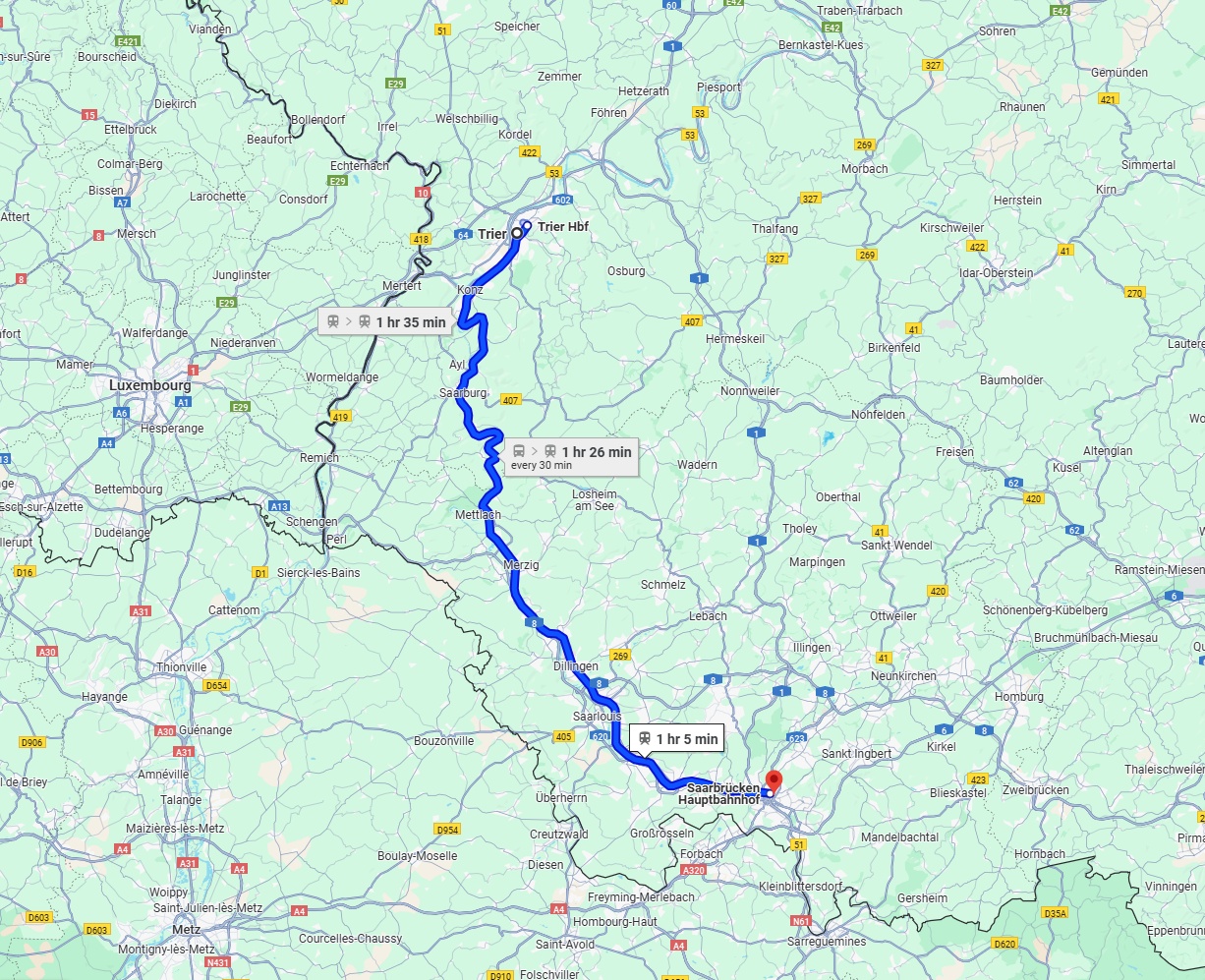 Anreise von Trier Zu Saarbrücken Über 