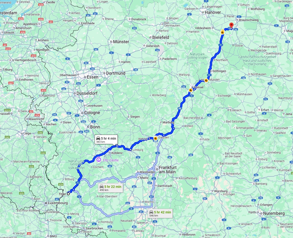 Anreise von Trier Zu Salzgitter Über via A7