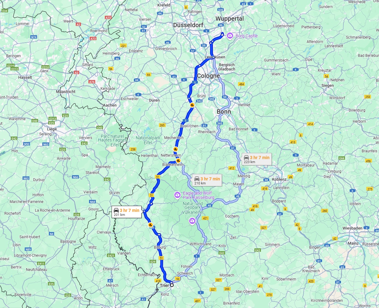 Anreise von Trier Zu Solingen Über via B51 and A1