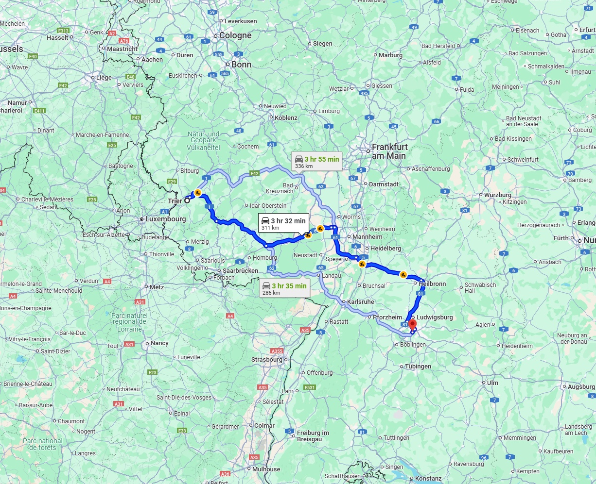 Anreise von Trier Zu Stuttgart Über via A6