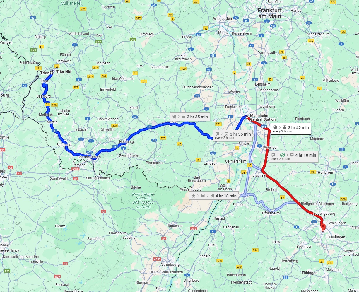 Anreise von Trier Zu Stuttgart Über 