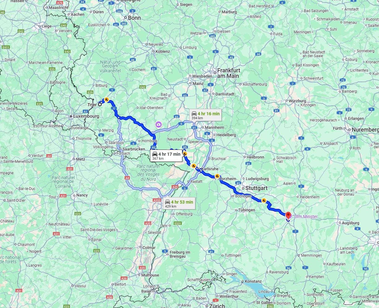 Anreise von Trier Zu Ulm Über via A8