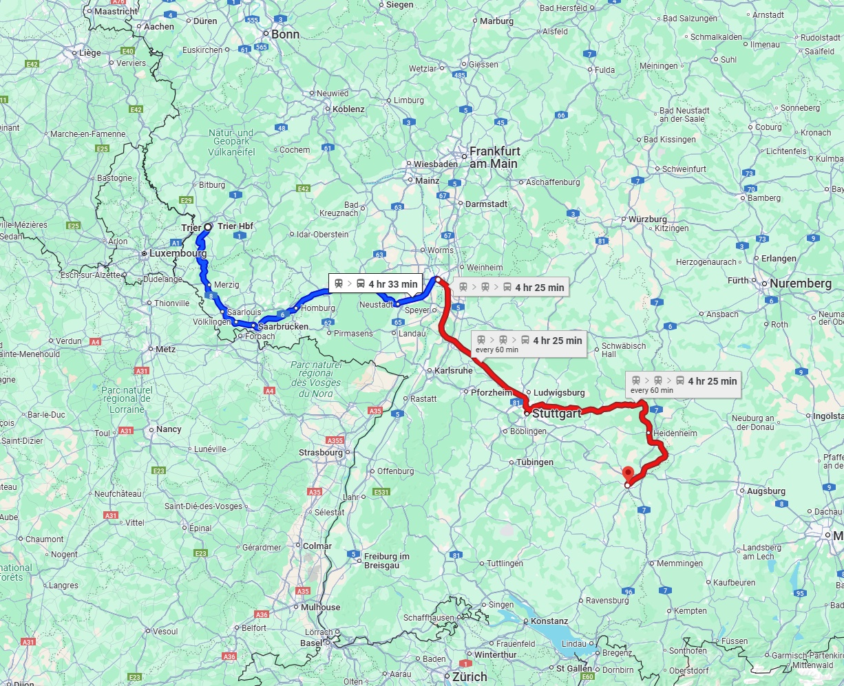 Anreise von Trier Zu Ulm Über 