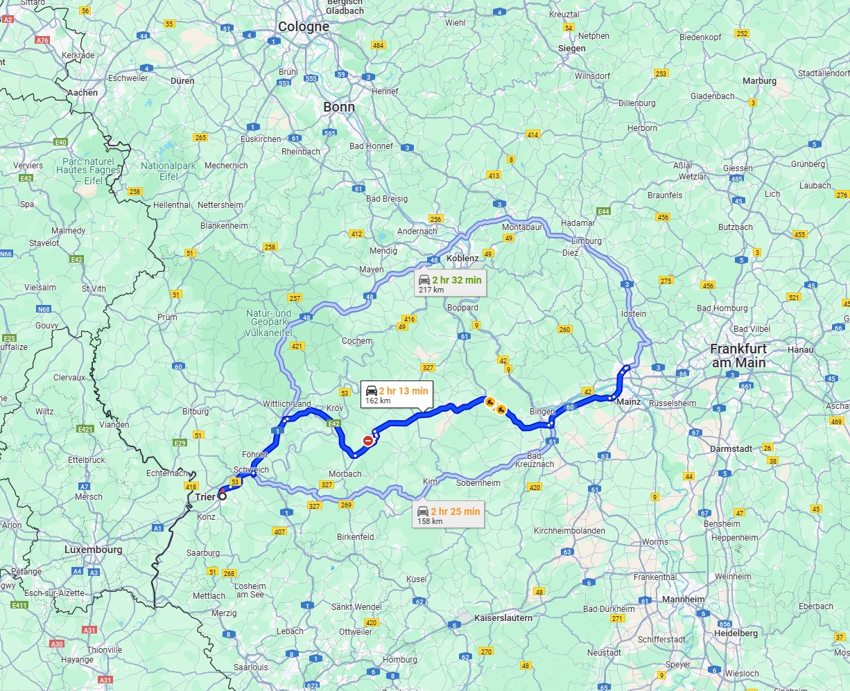 Anreise von Trier Zu Wiesbaden Über via B50