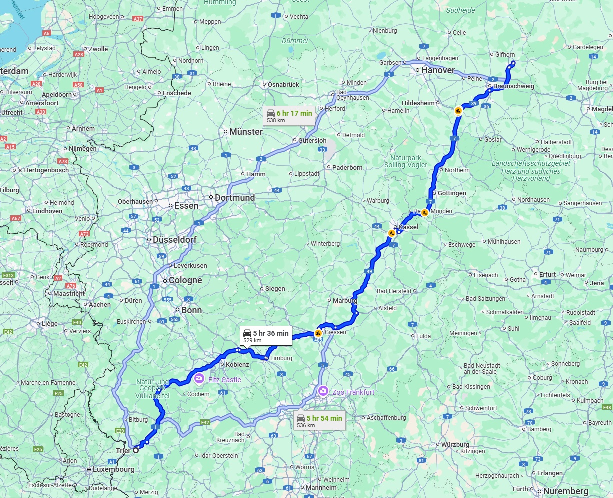 Anreise von Trier Zu Wolfsburg Über via A7
