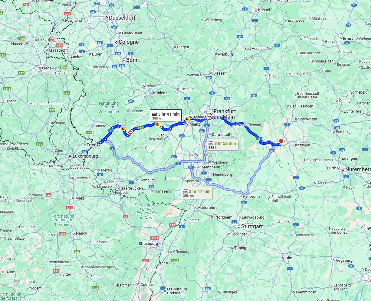 Anreise von Trier Zu Würzburg Über via A3