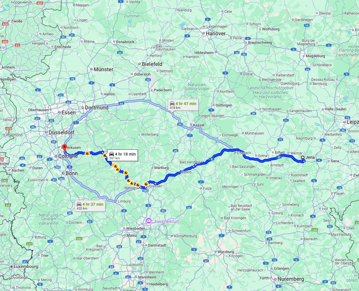 Anreise von Jena Zu Bergisch Gladbach Über via A4