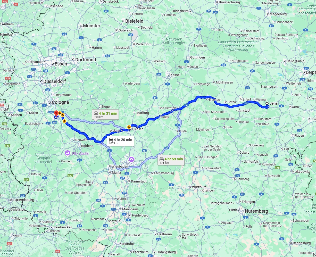 Anreise von Jena Zu Bonn Über via A4