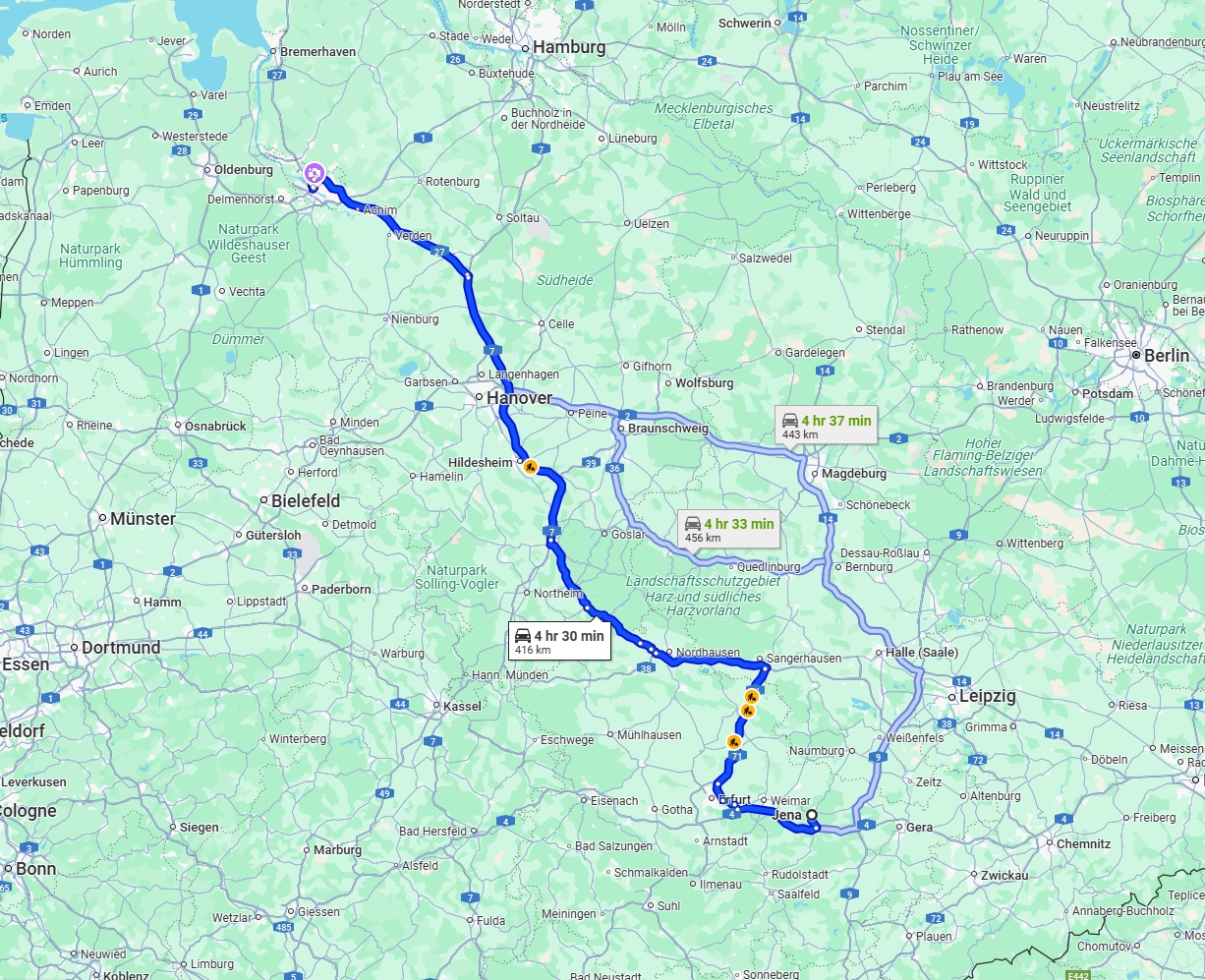 Anreise von Jena Zu Bremen Über via A7
