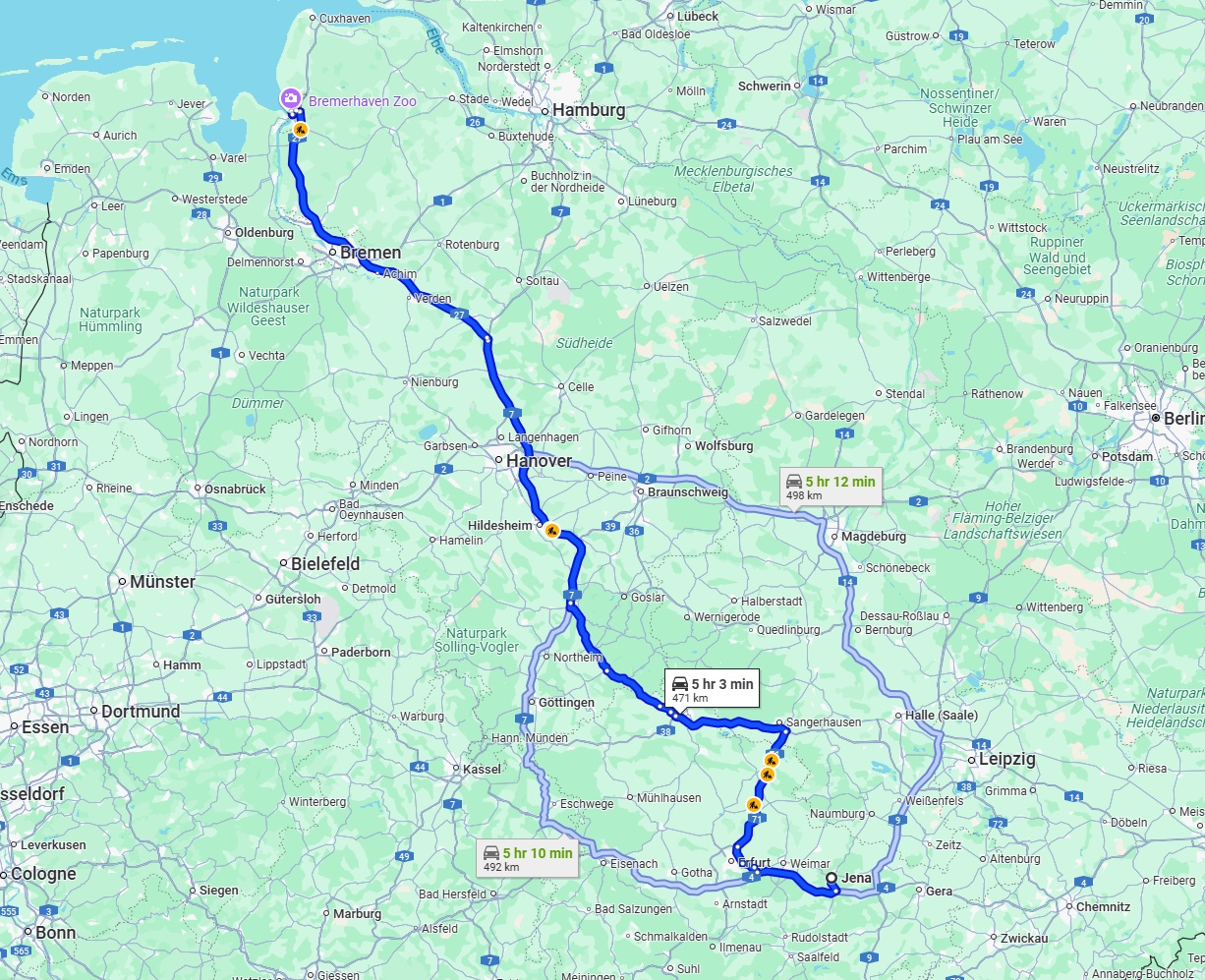 Anreise von Jena Zu Bremerhaven Über via A27