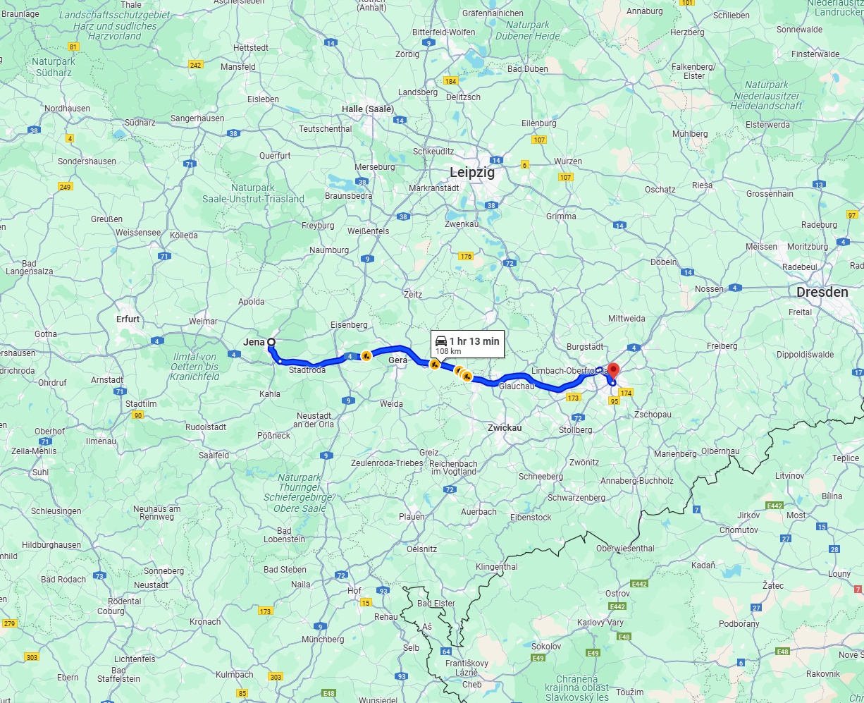 Anreise von Jena Zu Chemnitz Über via A4