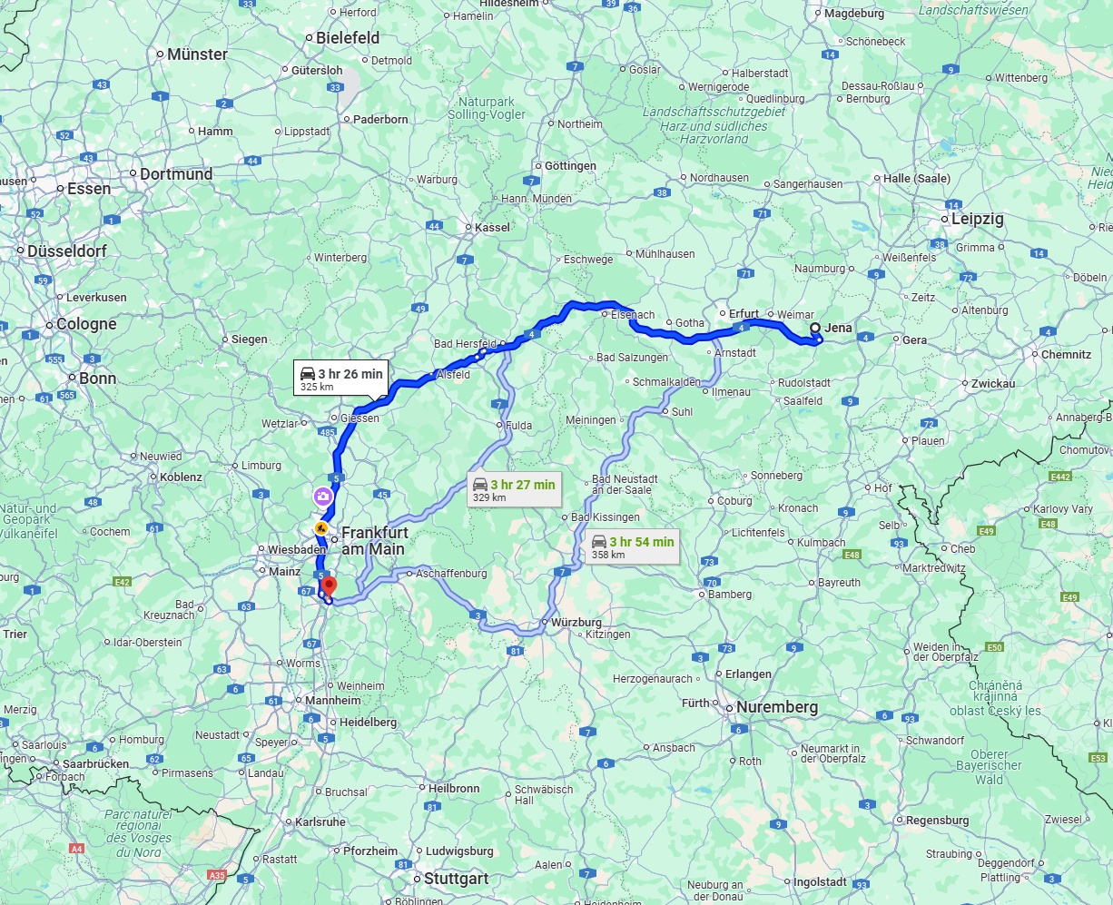 Anreise von Jena Zu Darmstadt Über via A4 and A5