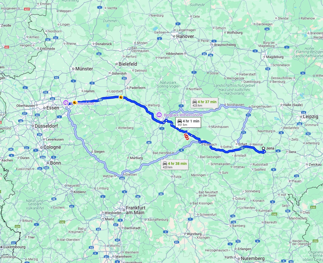 Anreise von Jena Zu Dortmund Über via A4 and A44