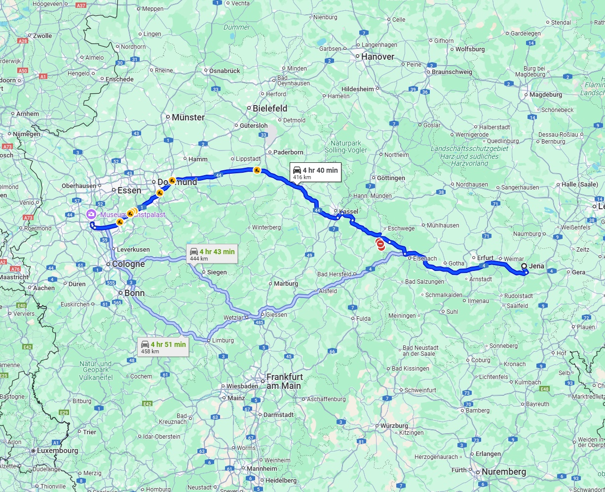 Anreise von Jena Zu Düsseldorf Über via A4 and A44