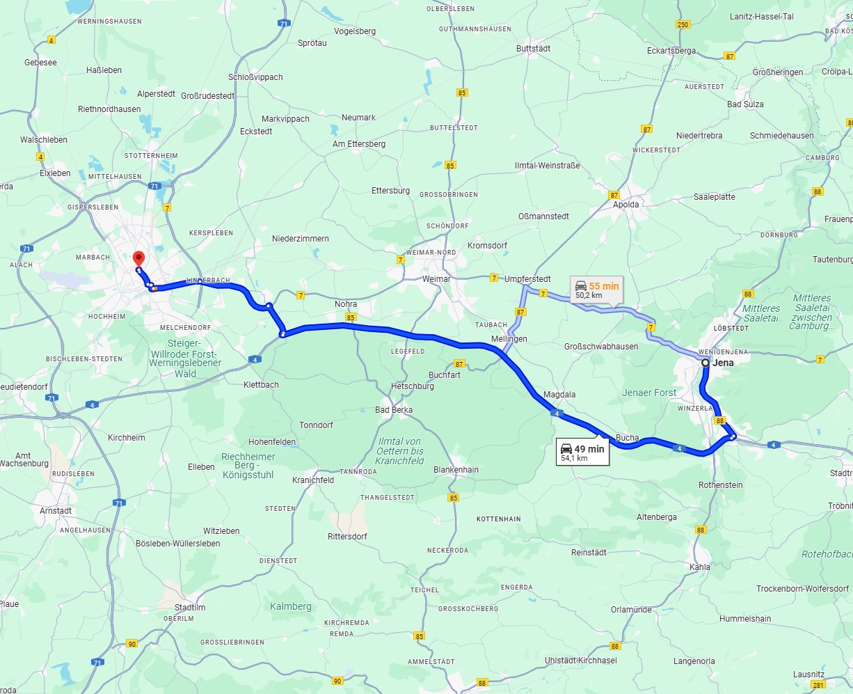 Anreise von Jena Zu Erfurt Über via A4