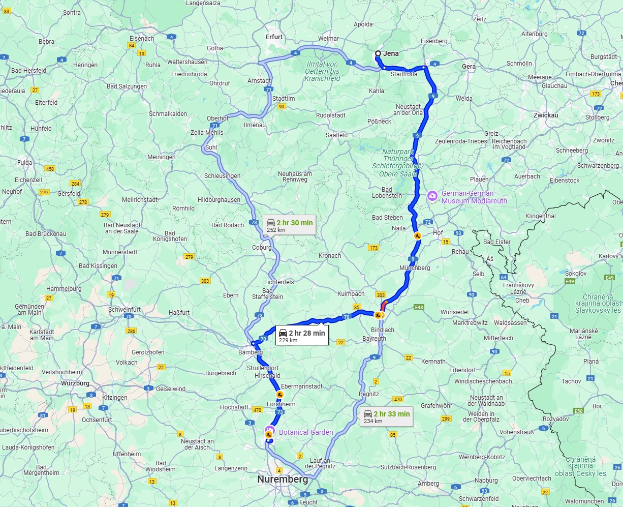 Anreise von Jena Zu Erlangen Über via A9
